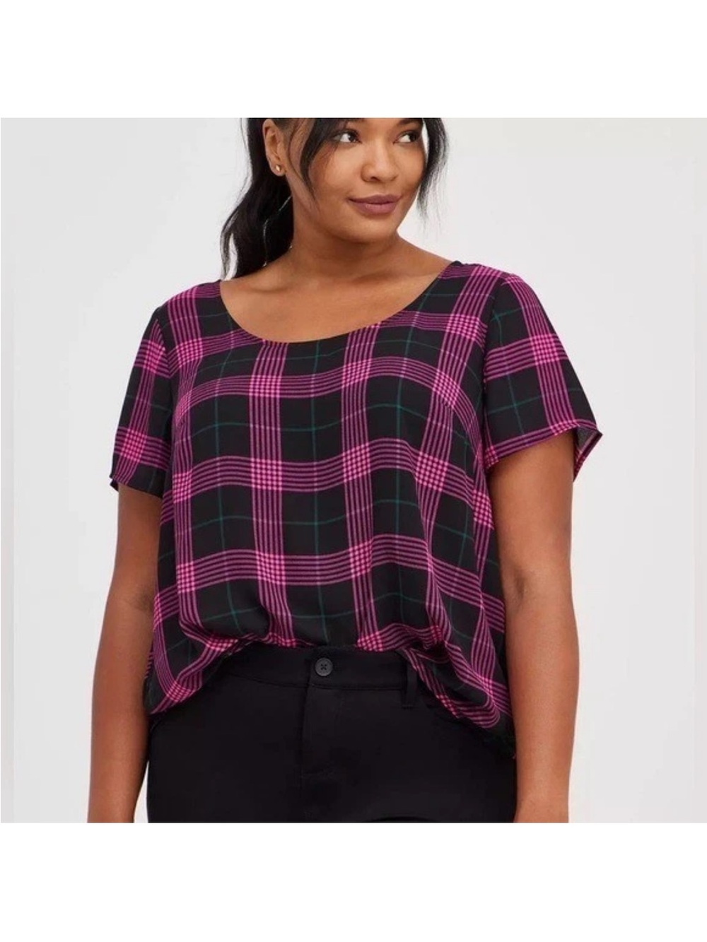 Torrid Women’s Pink Plaid Short Sleeve Top - Classic Scoop Neck Zise 0
